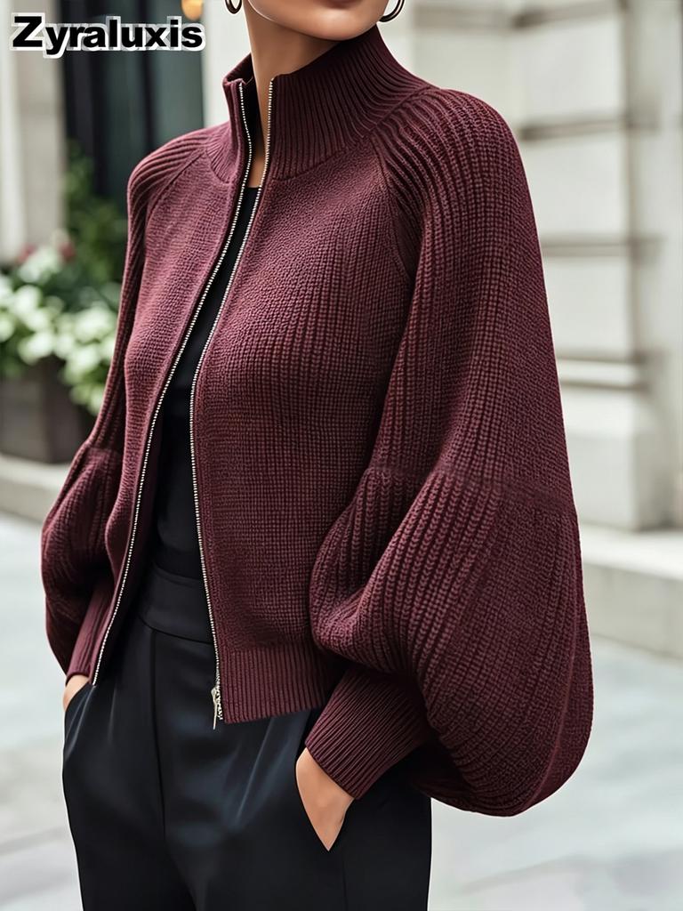 Trendy Autumn Winter Long Sleeve Knit Cardigan for Women - Thick and Fluffy Lantern Sleeve Texture Coat