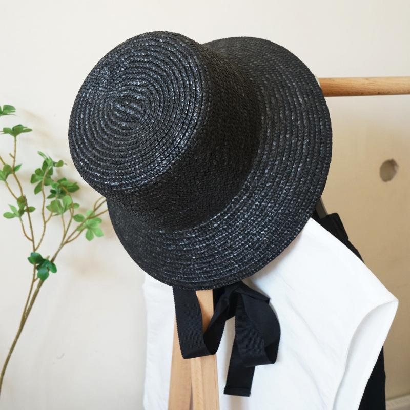Japanese Simple Lace-Up Straw Woven Flat Top Top Top Hat Fisherman Basin Hat Men'S And Women'S Retro Sunshade Sun Protection Beach Straw Hat