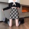 Women's High-Waist Retro A-Line Woolen Plaid Skirt - Autumn/Winter Slim Fit Short Skirt