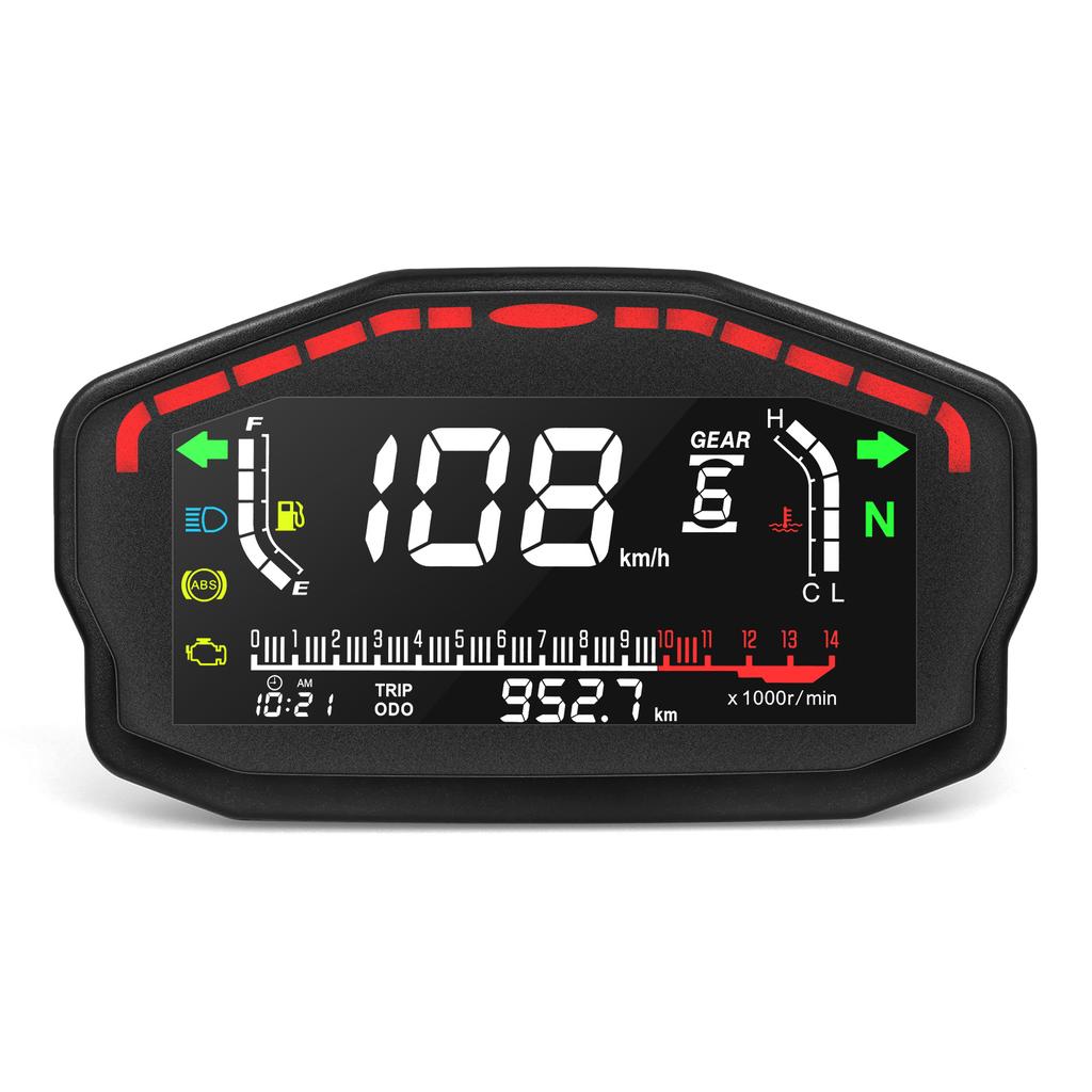 Motorcycle Instrument 0-14000R/Min Digital Speedometer LCD Tachometer Dash Board with Black Bracket Metal Holder for ATV SUV