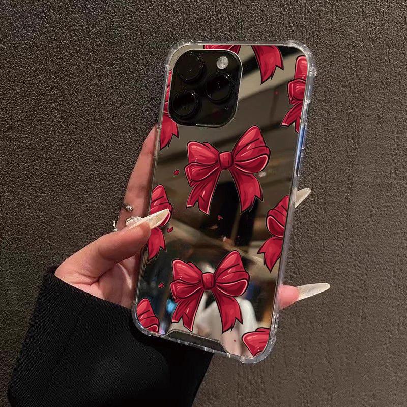Red Bow Mirror Acrylic Soft Phone Case For iPhone 17 16 15 14 13 12 11 Pro Max 17 Air XS X XR 7 8 Plus Shockproof Bumper Cover