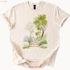 Botanical Garden Path T Shirt Watercolor Trees Nature Stairs Vintage Casual Streetwear Designer Clothes Unisex Homme