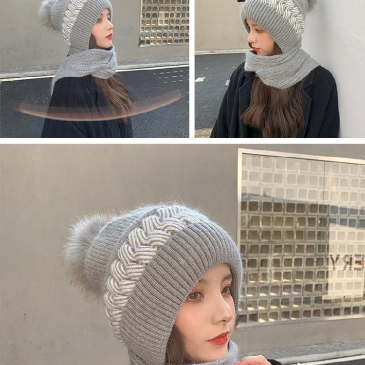 Women Korean Style Scarf Student Hat Integrated Earmuffs Cap Sleeve Plush Winter