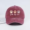 Floral Paw Print Baseball Cap Faith Hope Love Washed Cotton Adjustable Dad Hat Pet Lover Vintage Sun Hat