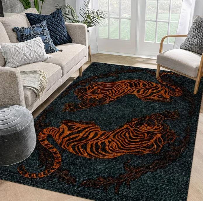 3D Tiger Print Area Rug Pattern Floor Carpet Non Slip Washable Mat Cool Wildlife Decor Rug For Living Room Bedroom Indoor Home