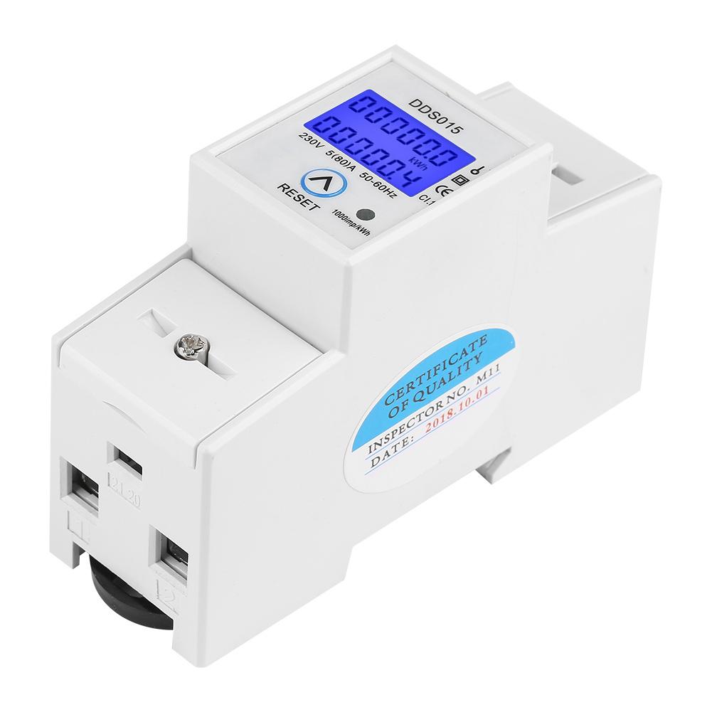 5‑80A 230V 50Hz Digital LCD Single Phase Energy Meter Watt Meter DIN Rail Mounting DDS015