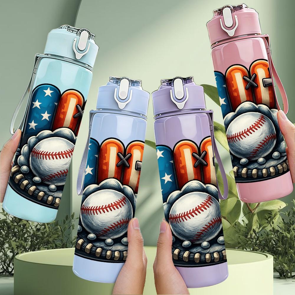 1PC Baseball And Bat Badge 750ml Color Plastic Sports Water Bottle Leakproof Flip Straw Lid Suitable for Sports Office Home Use