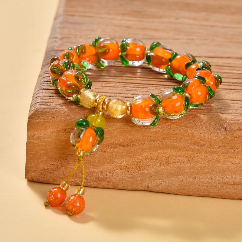 Persimmon Ruyi Glass Bead Bracelet: Women's Handmade Good Luck Jewelry, Popular Tourist Souvenir
