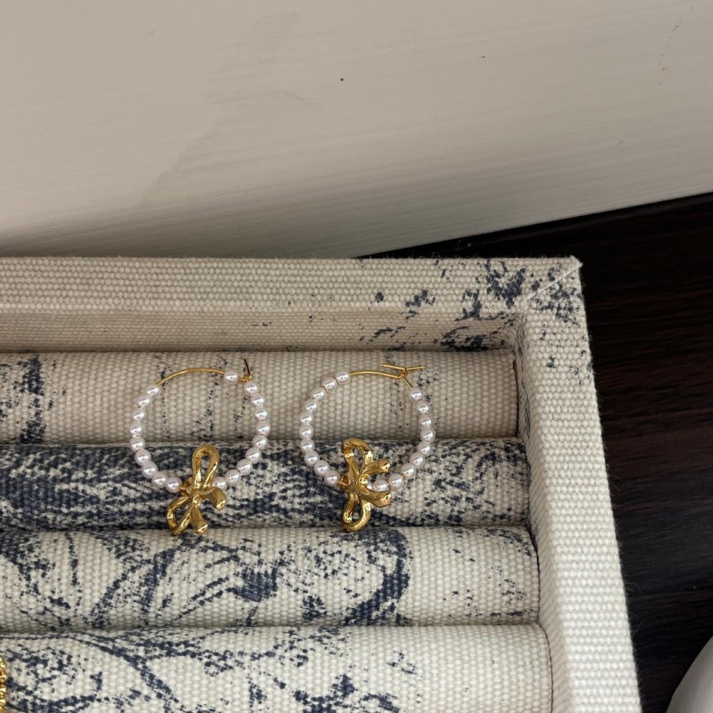 Francuskie Retro Kolczyki z Perłami, Ekskluzywne Kolczyki z Kokardą, Kolczyki, Delikatny i Przesadny Temperament, Kolczyki.