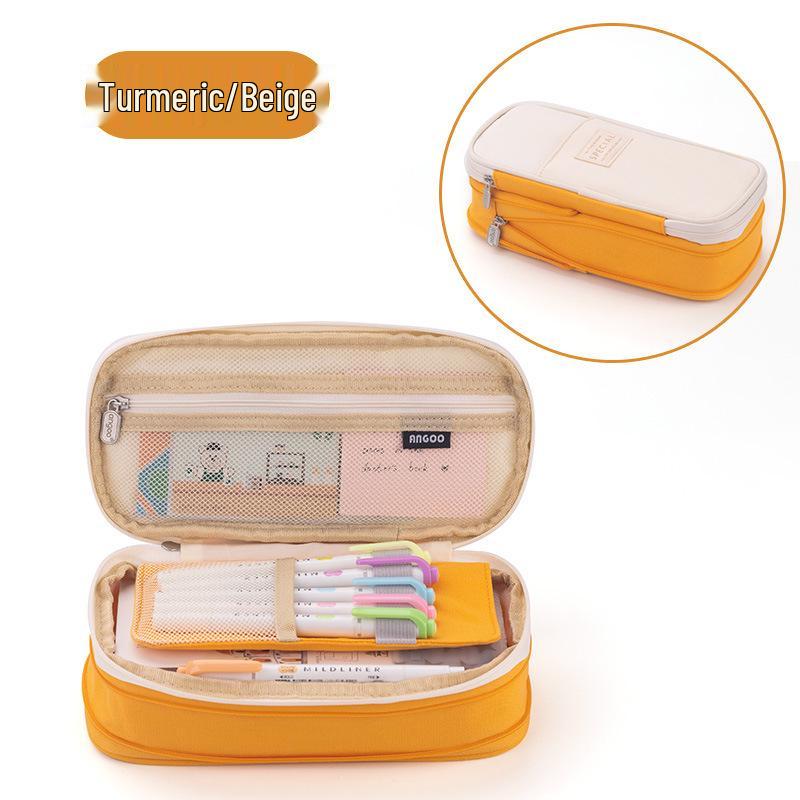 Enhanced Large-Capacity Pencil Case in Macaron Color Block for Students - Unisex Simple Style
