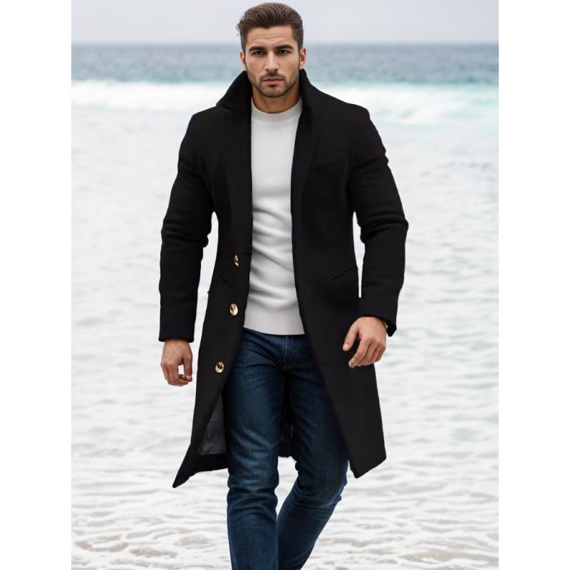2024 Men's Mid-Length Woolen Coat: Autumn/Winter, Single-Breasted, Casual Commute, European Size