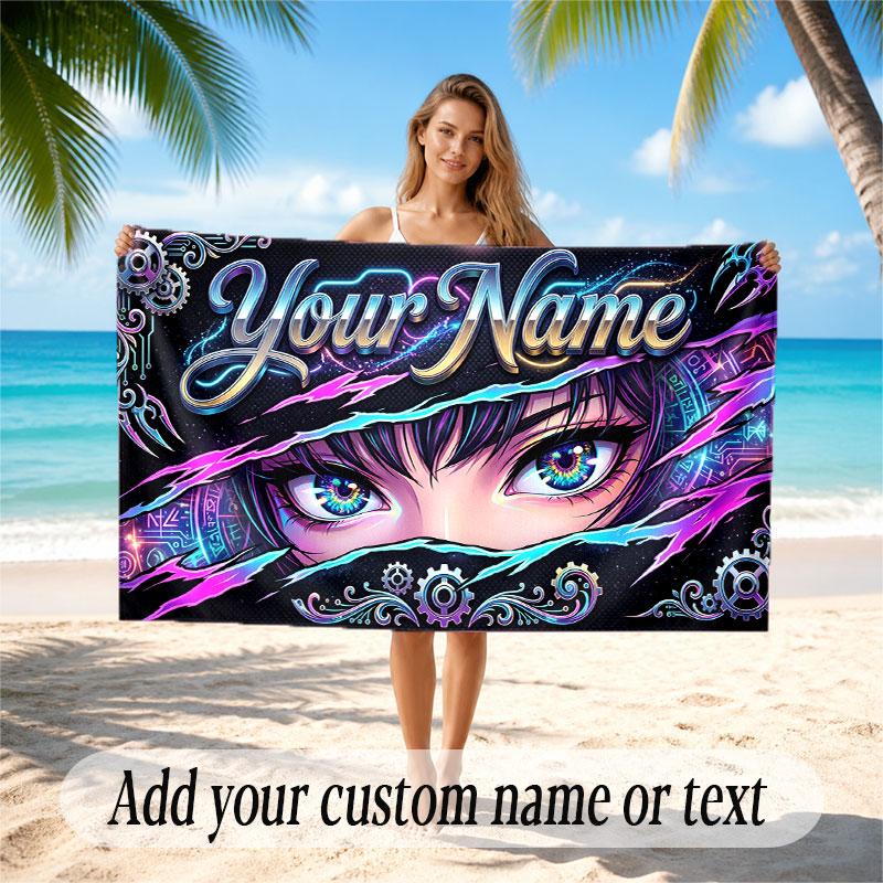 Fantasy Magic Theme Soft Beach Towel Personalized Custom Name Text Towel Portable for Beach Pool Travel