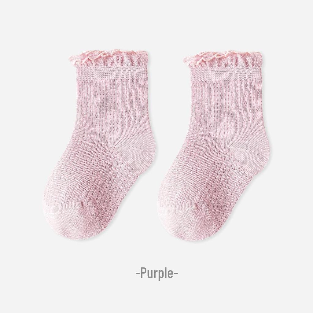 Summer Mesh Baby Socks: Thin, Combed Cotton, Solid Color, Lace Cuff, Class A, for Newborns