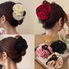 Retro Solid Color Fabric Rose Hair Clip for Women Elegant Shark Clip Fashion Girls Hair Claw Hair Accessories
