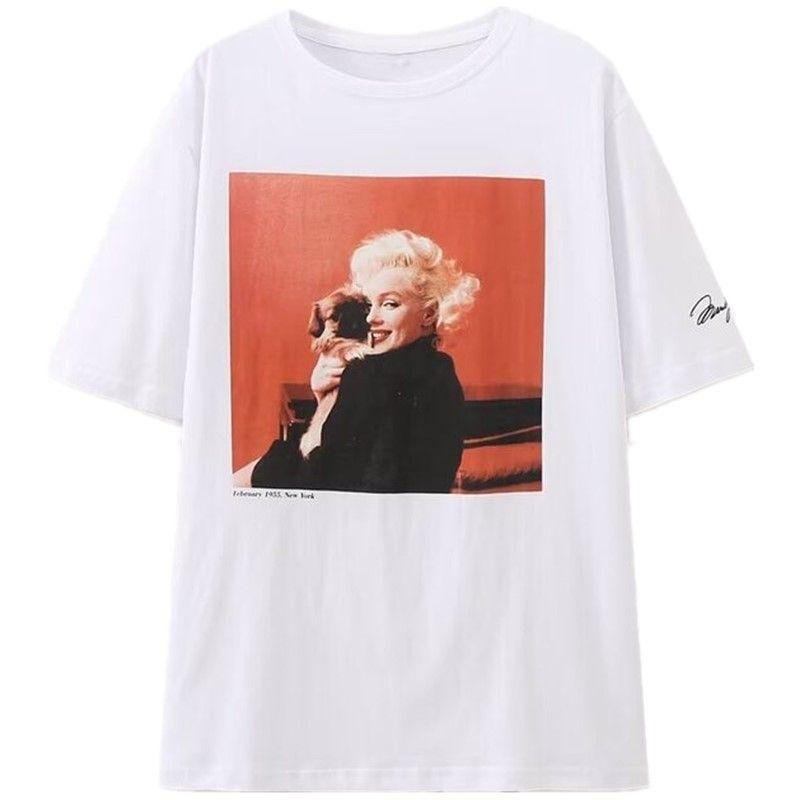 Fashion Style 2024 Autumn New Women's Clothing Easiest for Match Marilyn Monroe Print Short Sleeve T-shirt 0085032