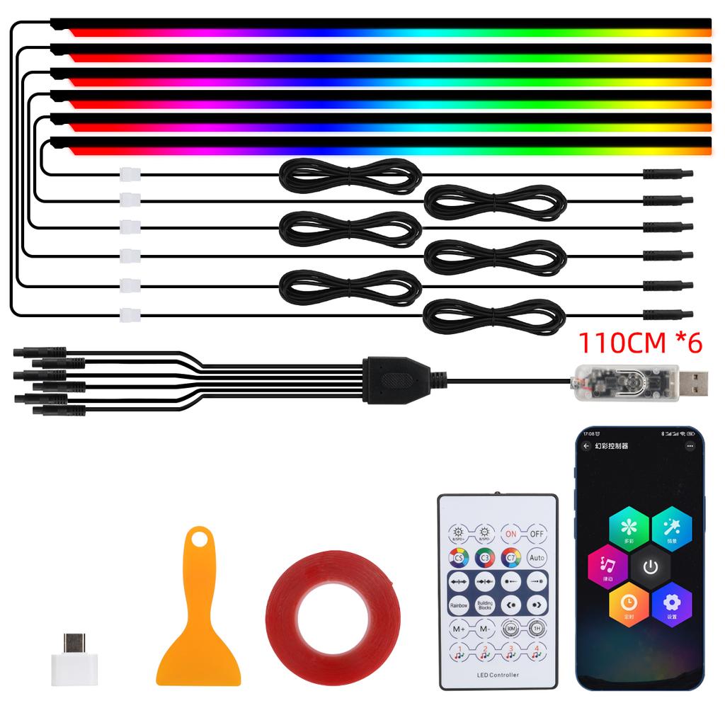 10 in 1 Car LED Acrylic Light Strip RGB Symphony Auto Interior Strip Lights Remote/APP Control Decorative Atmosphere Lamp