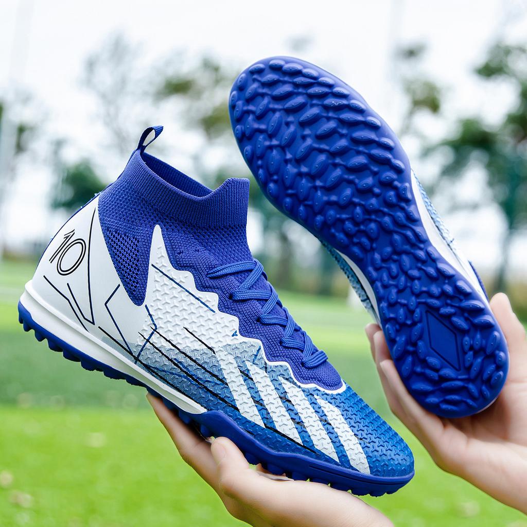20252025 Flying woven football shoes high-top broken nails male and female students grass training long nails competition sports shoes