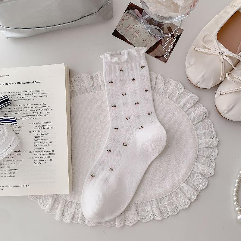 

Spring Children s Socks - Boneless Floral Mesh Breathable Mid-high Ankle Cotton Socks with Bubble Cuffs and Pile Design 1 pair белый