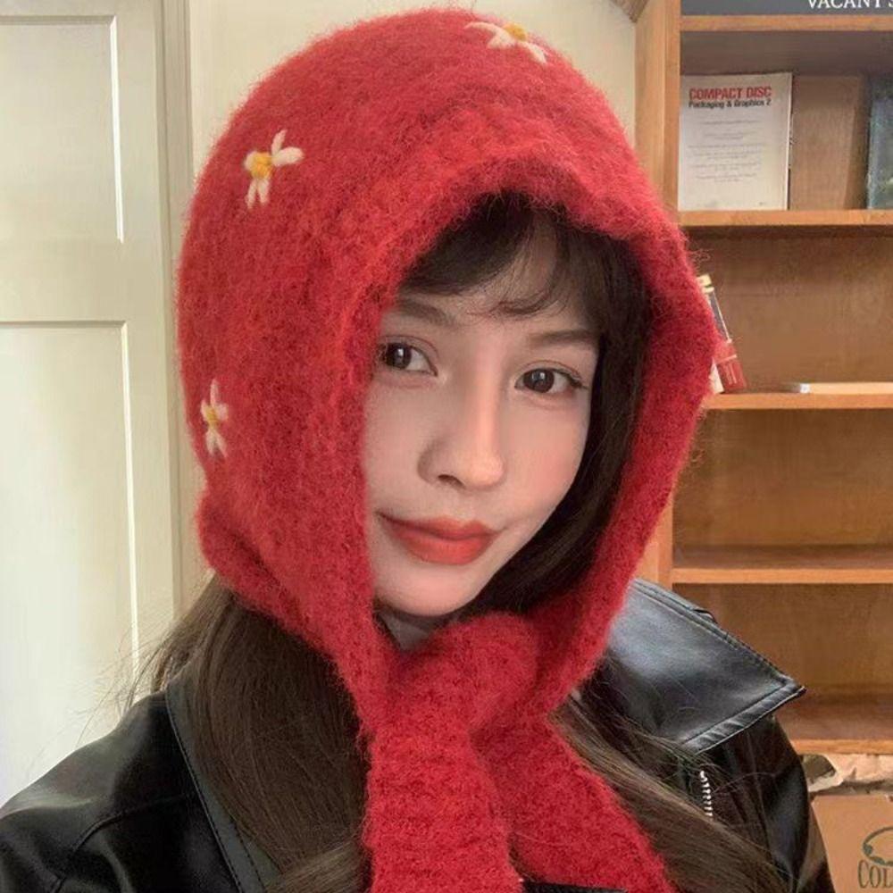 Beanie Flower Balaclava Hat Cute Knitted Hat Creative Ear Protection Hat Female/Girls
