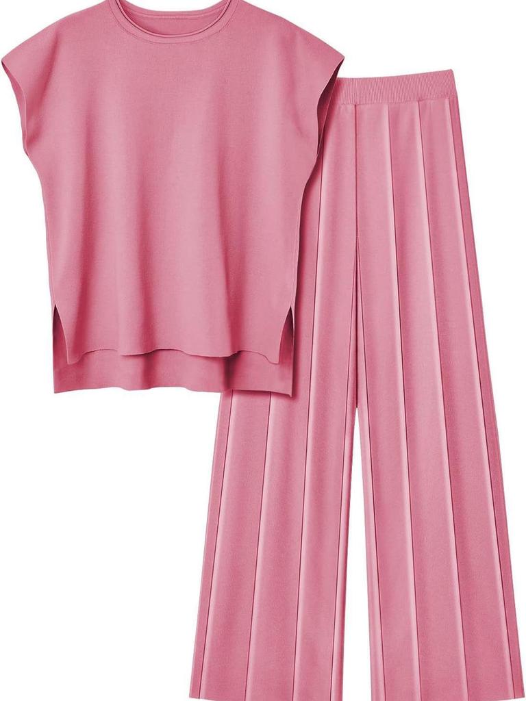 2024 Women's Knitted Casual Suit: Sleeveless Vest Sweater & Wide-Leg Pants Two-Piece