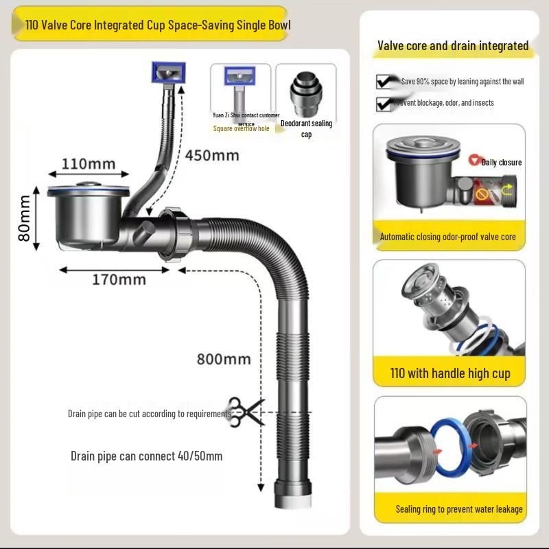 Single Sink Anti-Odor Drain Pipe Kit