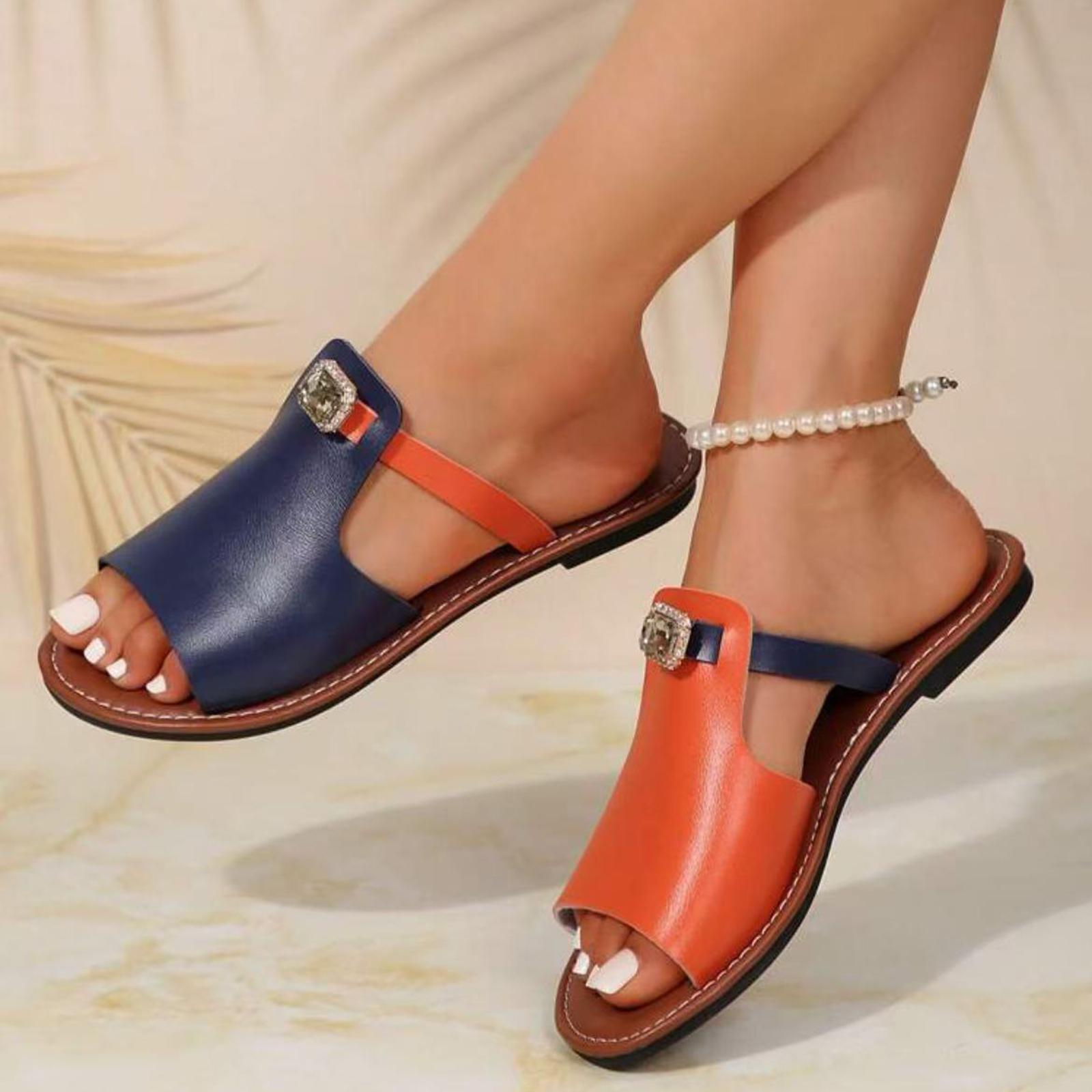 

Ladies casual round toe exposed toe beach with flat sandals for outdoor wear 43
