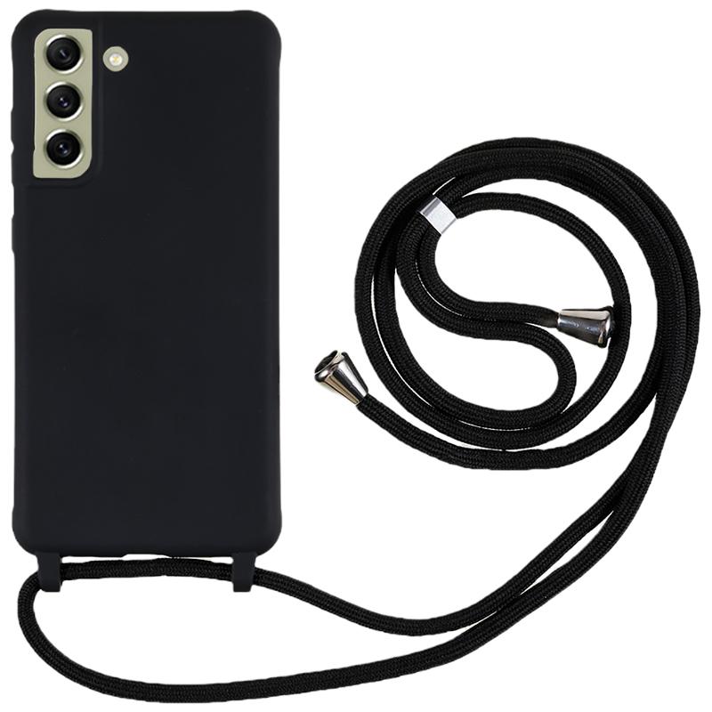 For Samsung Galaxy S21 FE 5G Shockproof Back Cover Flexible TPU Phone Case with Lanyard