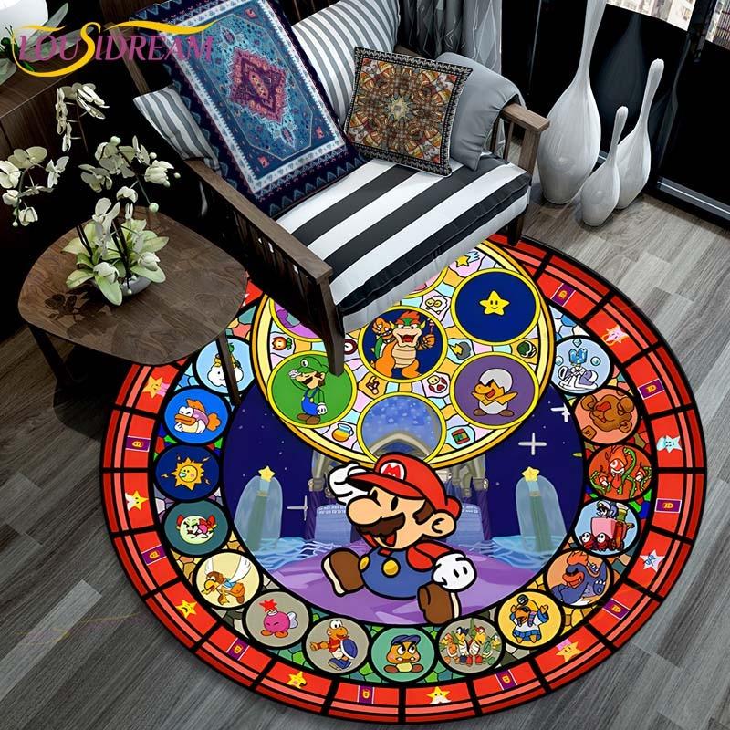 Cartoon Mario Bros Round Carpet Fashion Cartoon Pictures Printed Round Area Rugs Parlor Bedroom Floor Mat Rugs for Bedroom