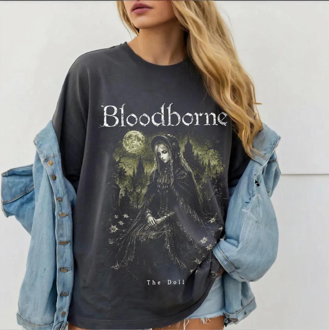 Bloodborne Vintage Rundhals Grafik T-Shirt Herren Damen Streetwear Oversized Y2k Lässig Locker Hip Hop Harajuku Kurzarm Unisex Damen Herren Kleidung XXXL gray