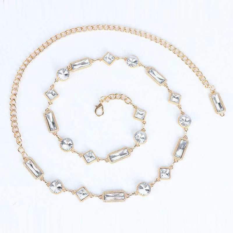 Xiaoxiang Fengshui Rhinestone Waist Chain Accessories Women's Decoration Silver Metal Chain Trendy Belt Diamond Dress Sweater Chain