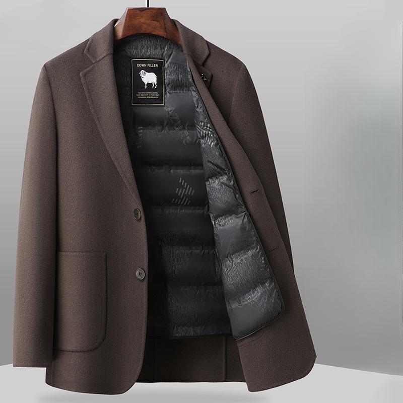 

Осенне-зимний новый деловой повседневный двусторонний шерстяной костюм с подкладкой из гусиного пуха для мужчин 4XL