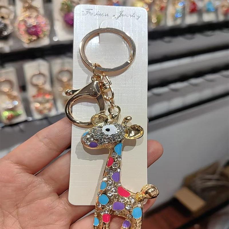 Chinese Style Lion Dance Rhinestone Metal Keychain Small Pendant Creative Backpack Keychain