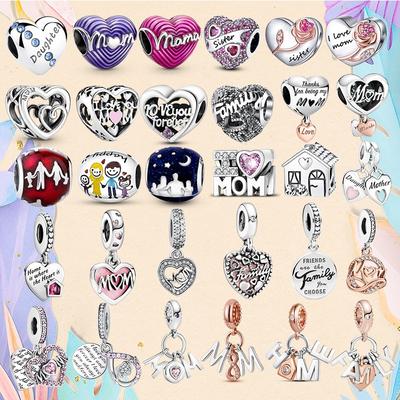 925 Sterling Silver Family Home Charm Mom Sister Daughter Heart Charms Bead For Original Pendant Bracelet Jewelry Gift