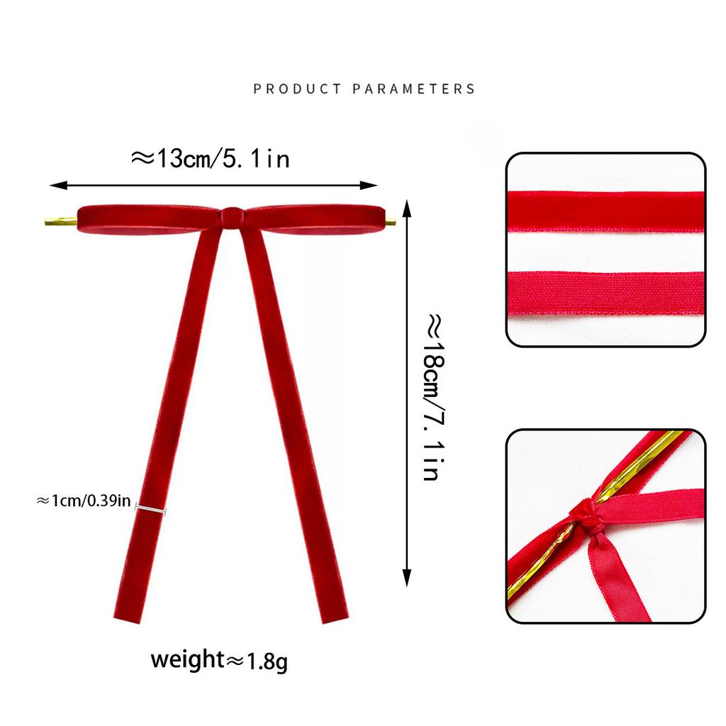 12Pcs Red Velvet Long Bow Christmas Tree Pendant Fireplace Wreath Accessory Christmas Home Festive Decorations