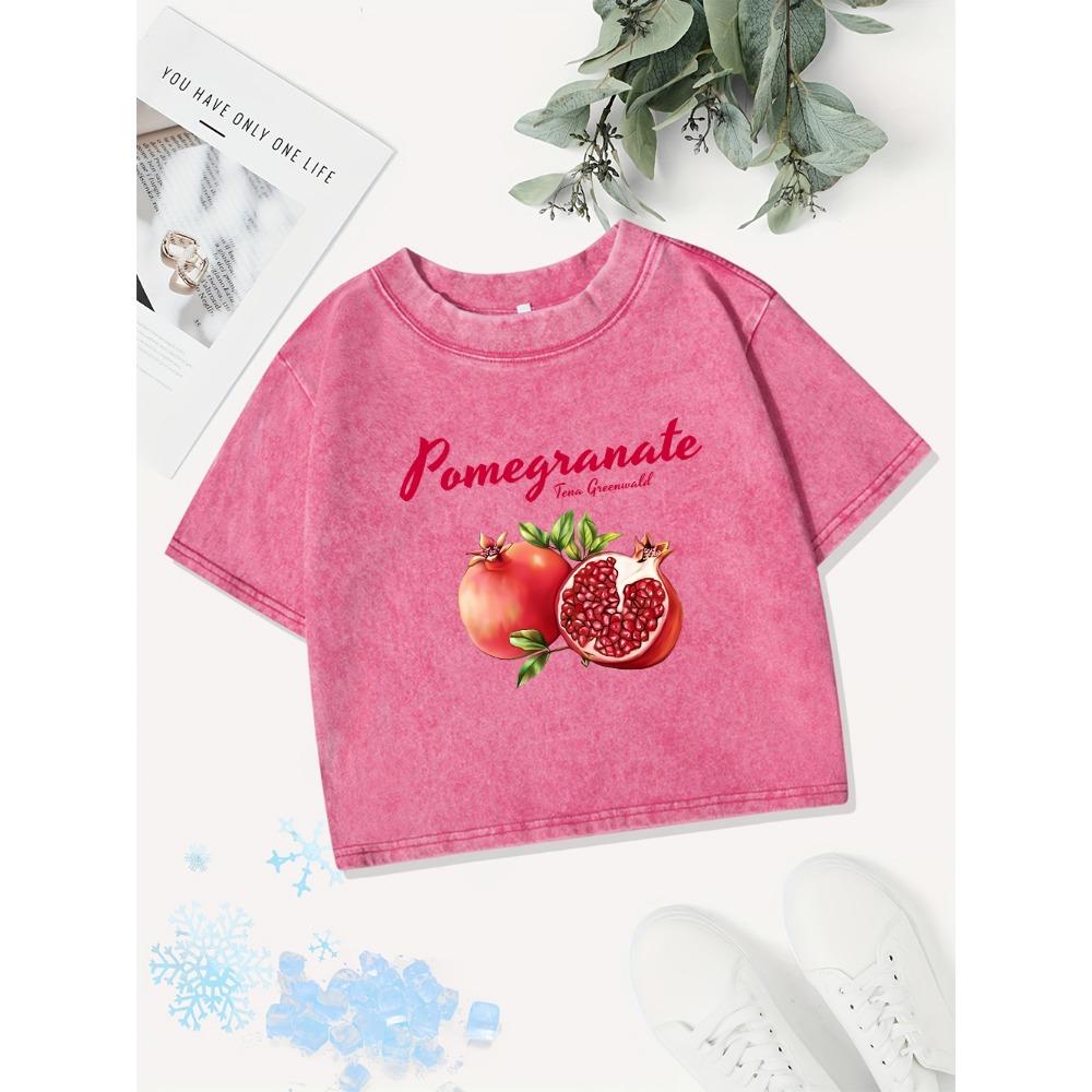 Cotton Crop Tops Womens Bright Red Guavaprints Washed T-Shirts Distressed O-Neck Regular Fit Streetwear Clothes