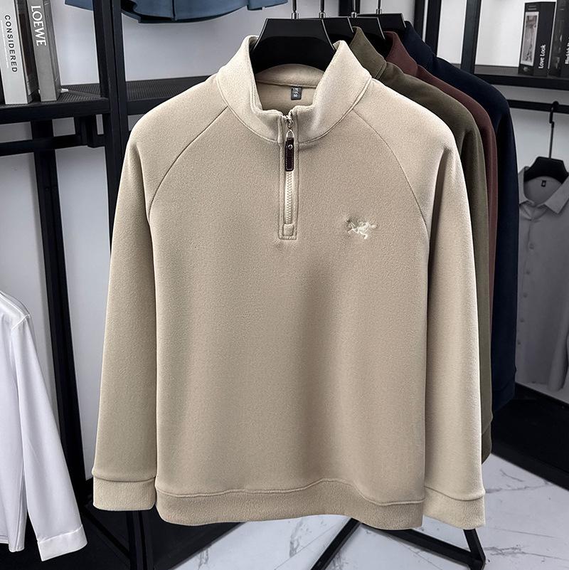 Men's Half-Zip Oatmeal Fleece Wool Hoodie, Autumn/Winter, Stand Collar, Fashionable & Versatile Long Sleeve