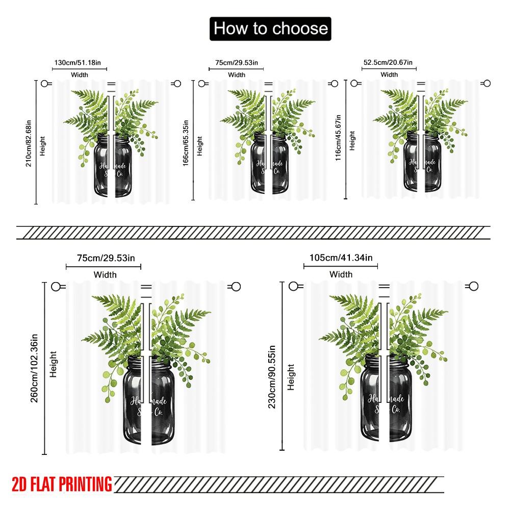 2pcs 2D flat printing Window Curtains Watercolor Mason Jar Ferns 100% Polyester Fabric Without Electricity Festive Wall Decor