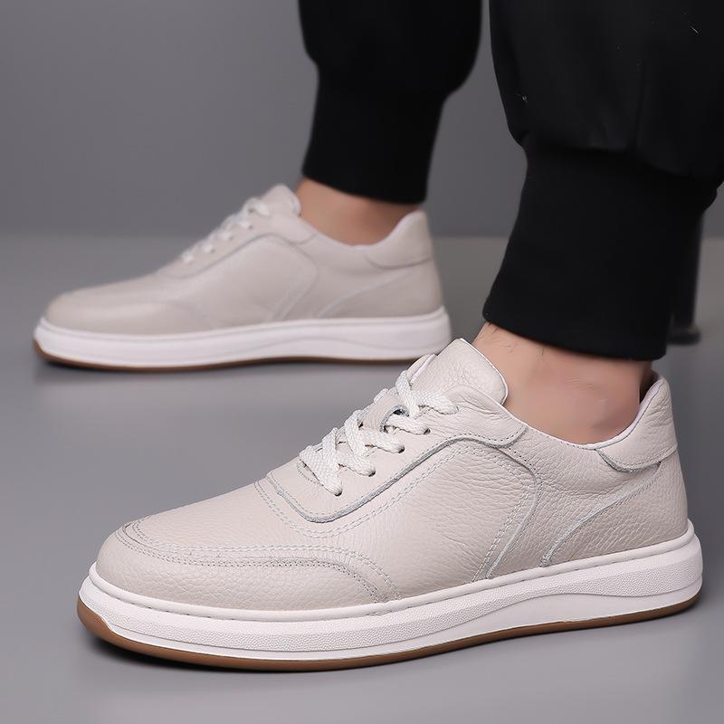 Men's 2024 Autumn Soft Leather Casual Sneakers - Soft Sole White Cowhide Shoes