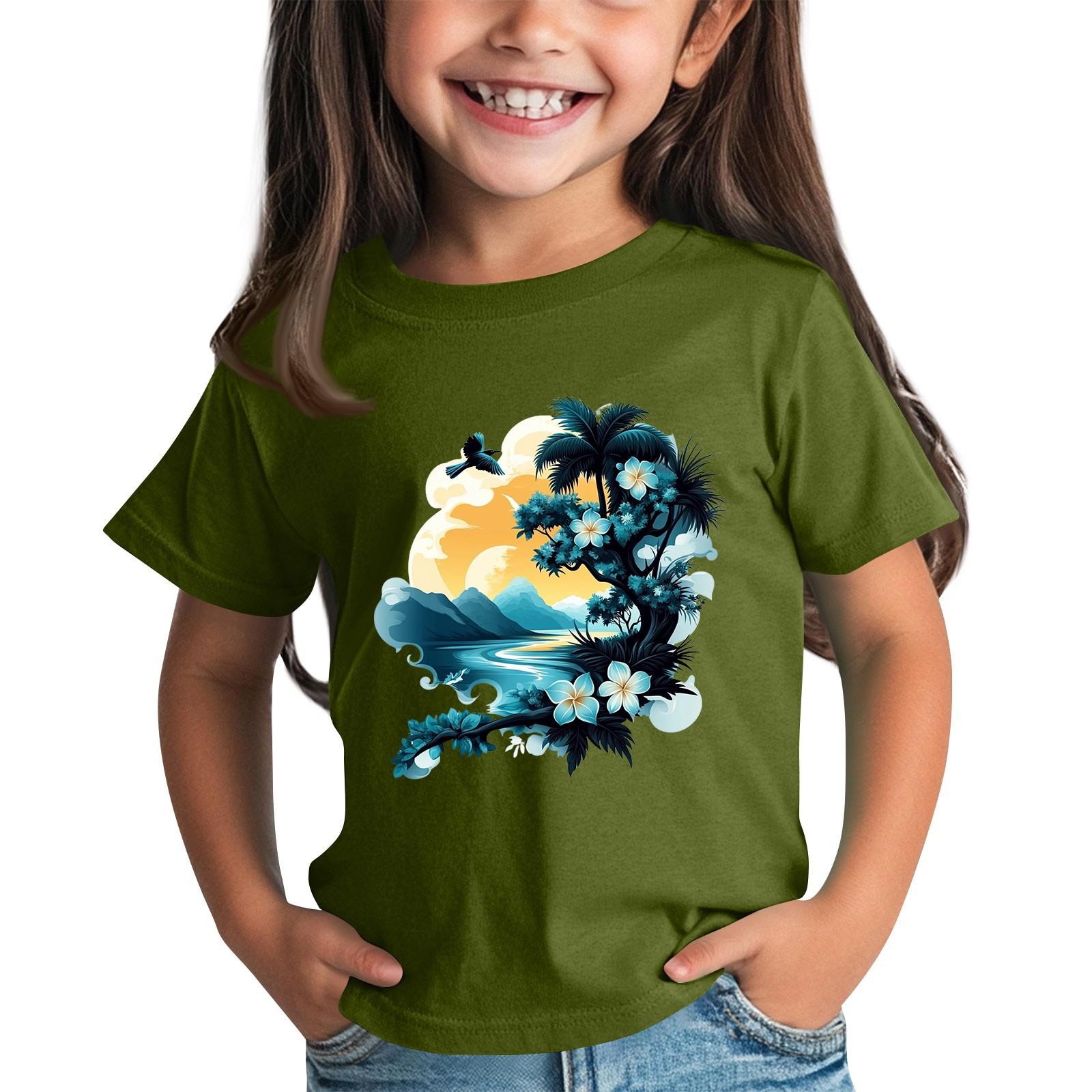 

Детская модная повседневная футболка с круглым вырезом и короткими рукавами 100 армия зеленый