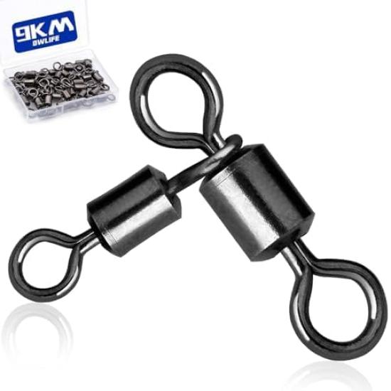 

9KM DWLIFE Swivel Fishing Tackle 25pcs Black Swivel Heavy Duty for Catfish Saltwater Swivel 3-Way - T-Type 3-Way Fishing, Parent-Child 4/03/0#