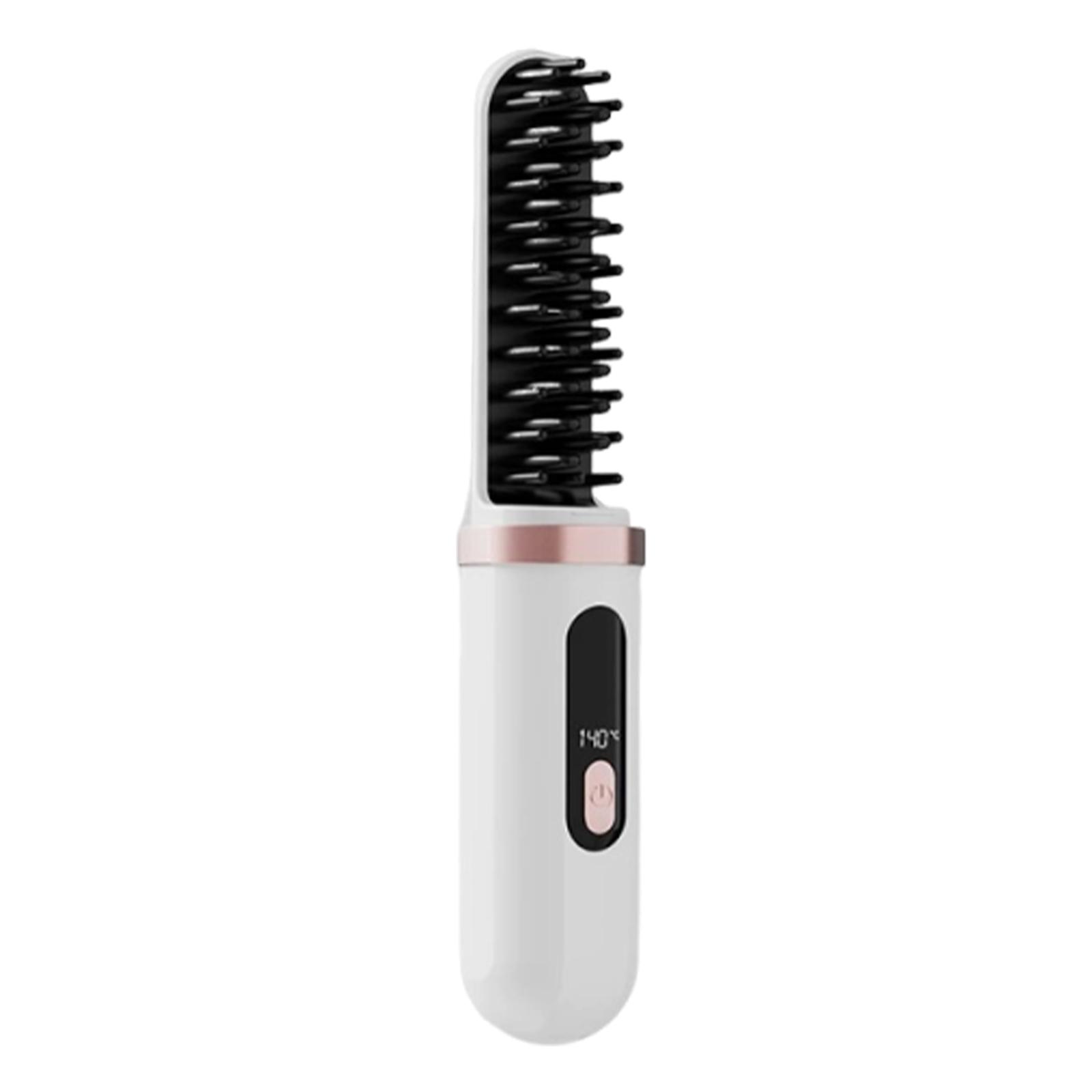 

Portable Hair Straightening Brush Rechargeable Hot Straightener Comb with 4 Temp Settings for Travel білий