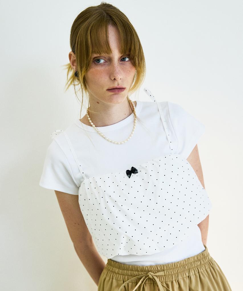 COQUET Ribbon Dot Tube Top Ivory