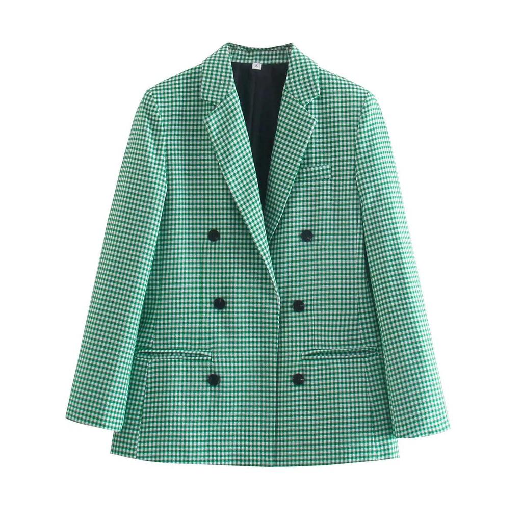 European & American Style Women's Plaid Double-Breasted Suit Jacket - Autumn 2024 Top 5 Colors
