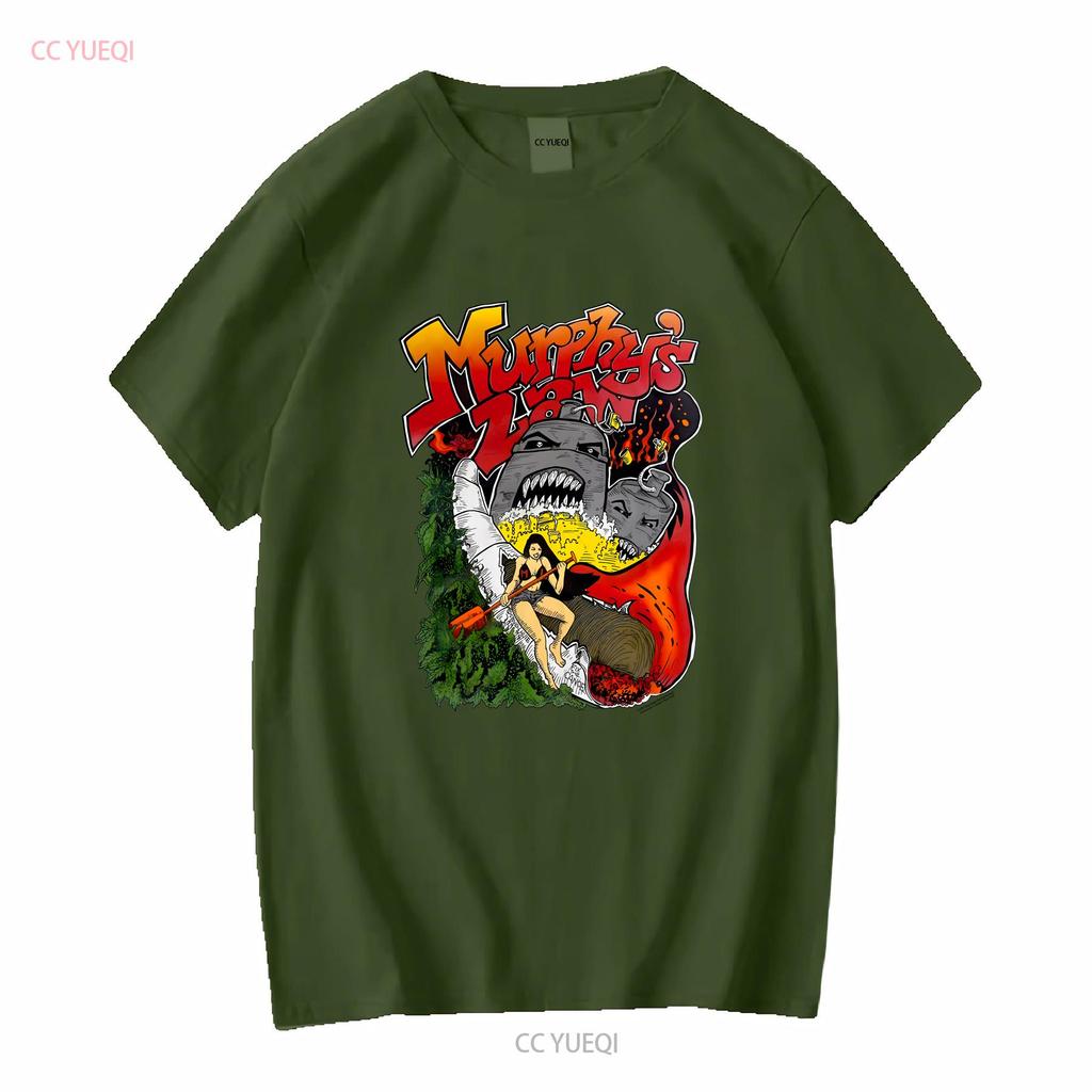 Murphy S Law Graphic Short Sleeve White Shirt Unisex Men Women KTV8646 Vintage Washed Top For Everyday Wear Soft Versatile