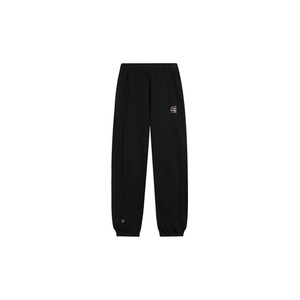 Li Ning Sports Trend Series Logo Print Elastic Waist Cuffed Warm Fleece Joggers Women Joggers Black AKLSB42-3