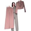 2024 Autumn Women's Solid Color Two-Piece Set: Turn-Down Collar Top & High-Waisted Long Pants