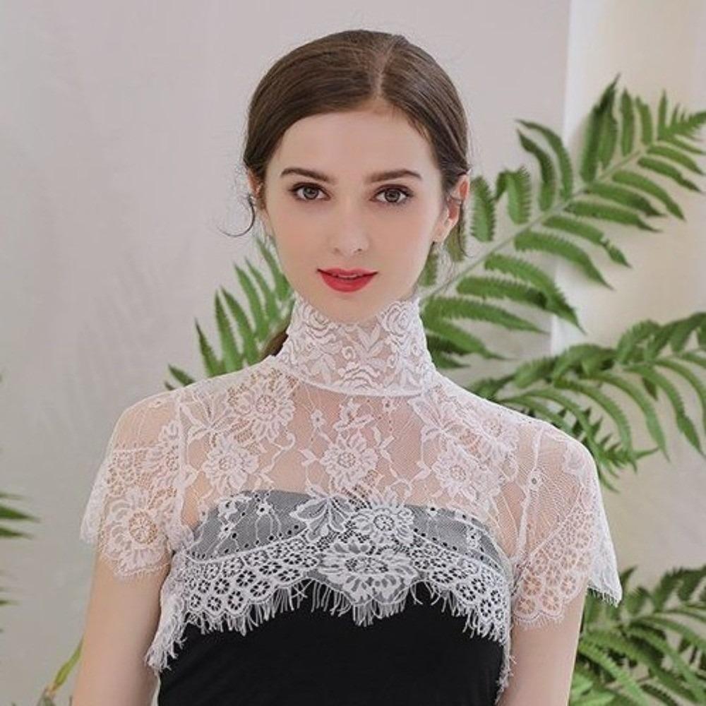 

Embroidered Chiffon Detachable Fake Collar Shawl Wrap Removable Collar Clothing Accessories L білий