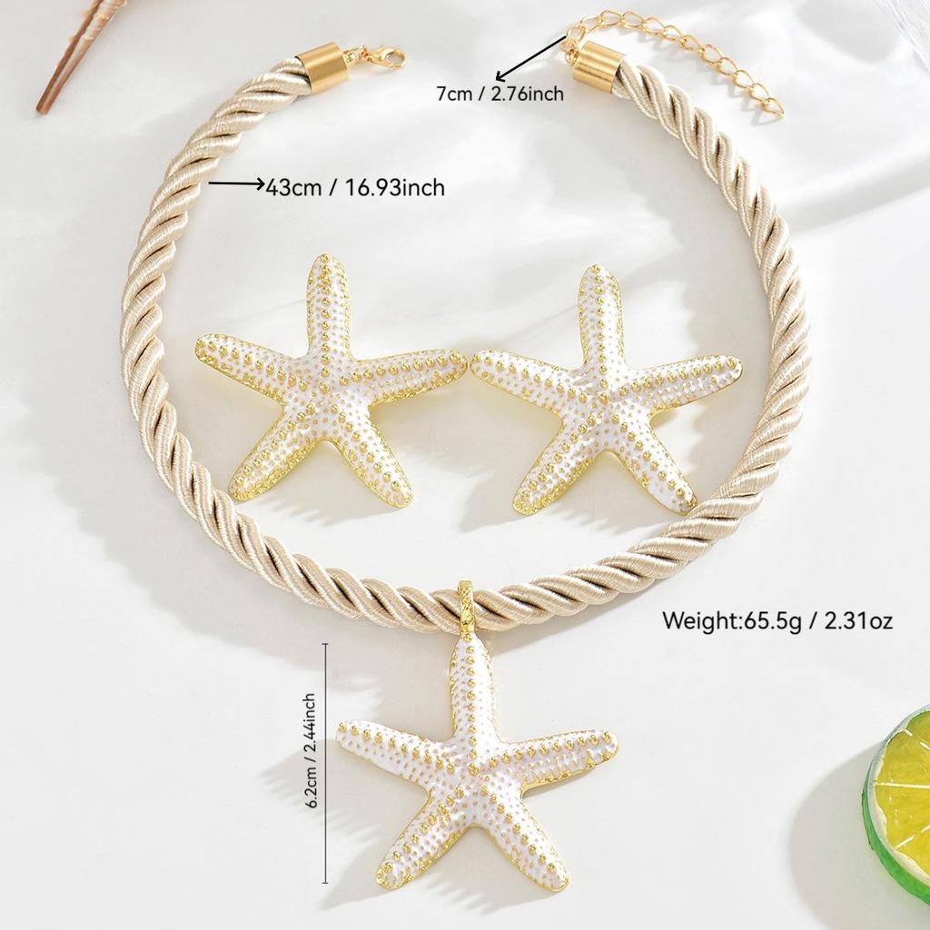 European-American Starfish Necklace & Earring Set: High-End Clavicle Chain, Light Luxury Vacation Style for Women.