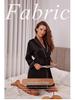Women's Pure Black Faux Silk Bathrobe and Pajama Set with Turn-Down Collar