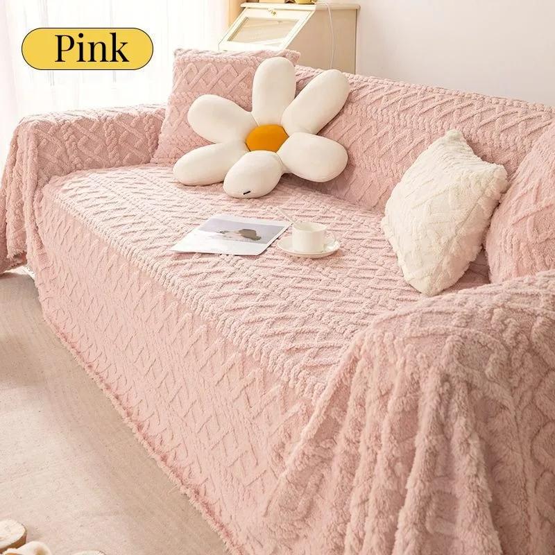 3D Jacquard Plush Sofa Towel for Couch Winter Warm Coral Velvet Sofa Covers Solid Soft Universal Slipcovers Living Room Decor
